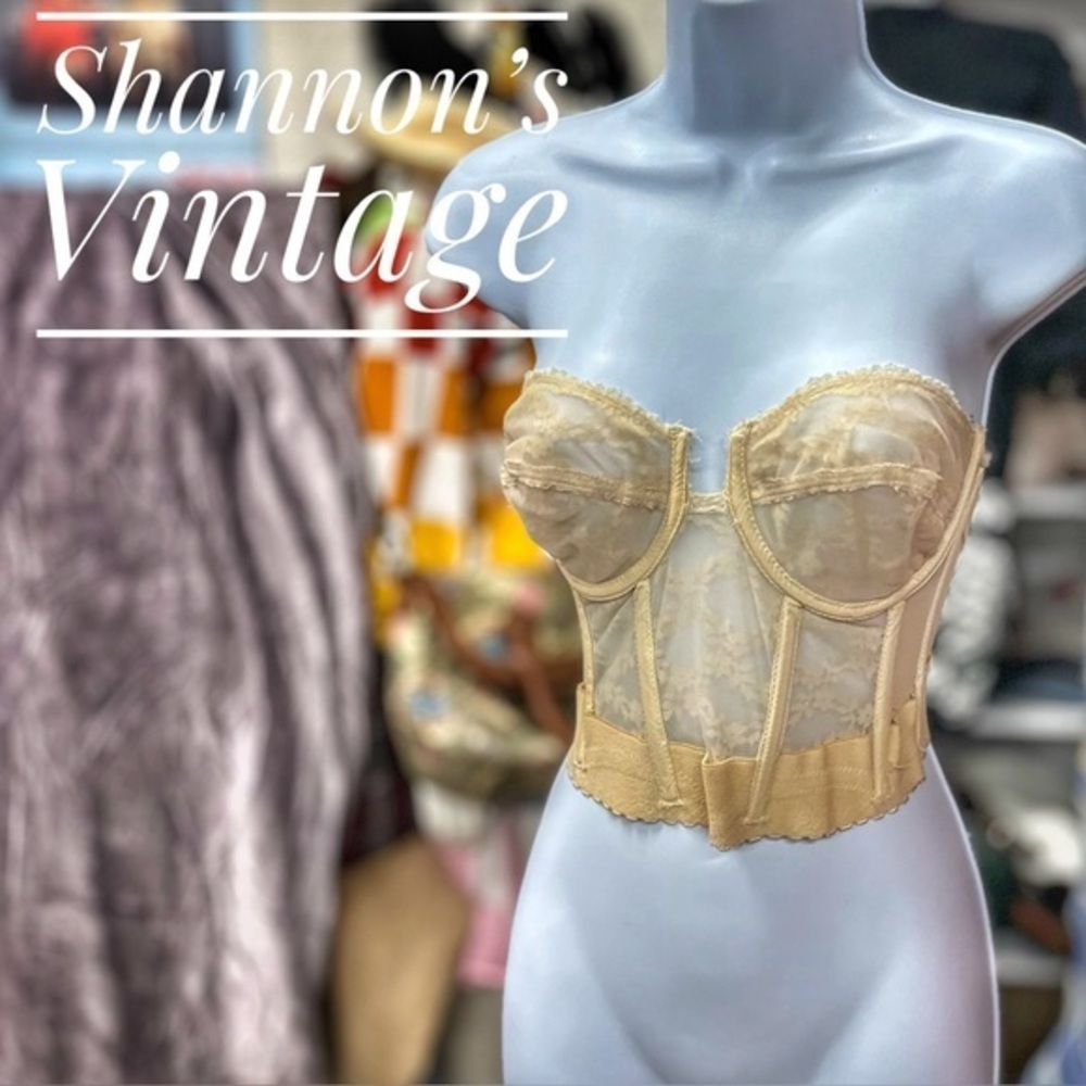 Young Smoothie Backless VNTG made in USA sz  36C Low Back Lace Sheer Bustier A30